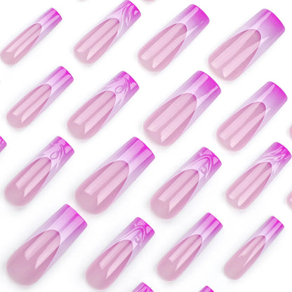 French Style Press-On Nails - Pink Purple Romantic Art Artificial Fingernails