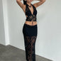 2-Piece Lace Set - Deep V-Neck Top & Long Skirt Evening Dress