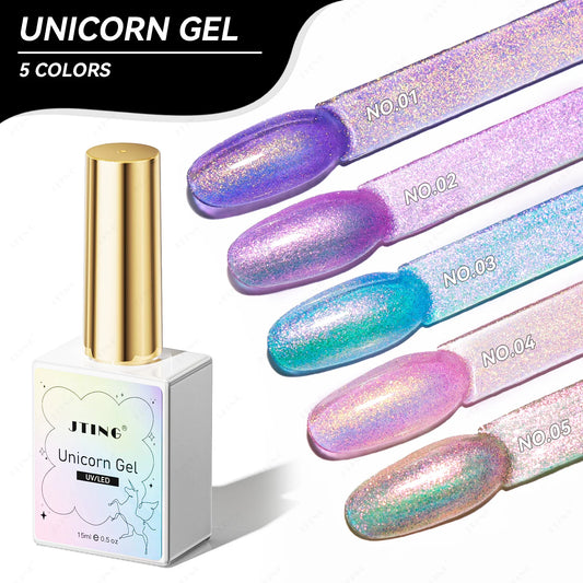 Unicorn Glitter Gel Polish Set - 5 Shimmering Colors for Nail Art