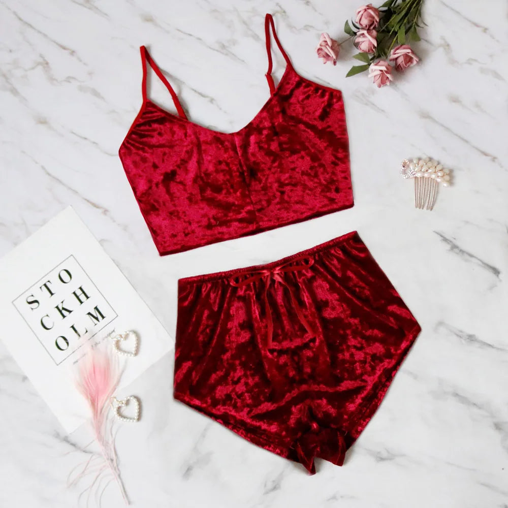 Velvet Pajama Set - Luxury Lounge Wear Lingerie