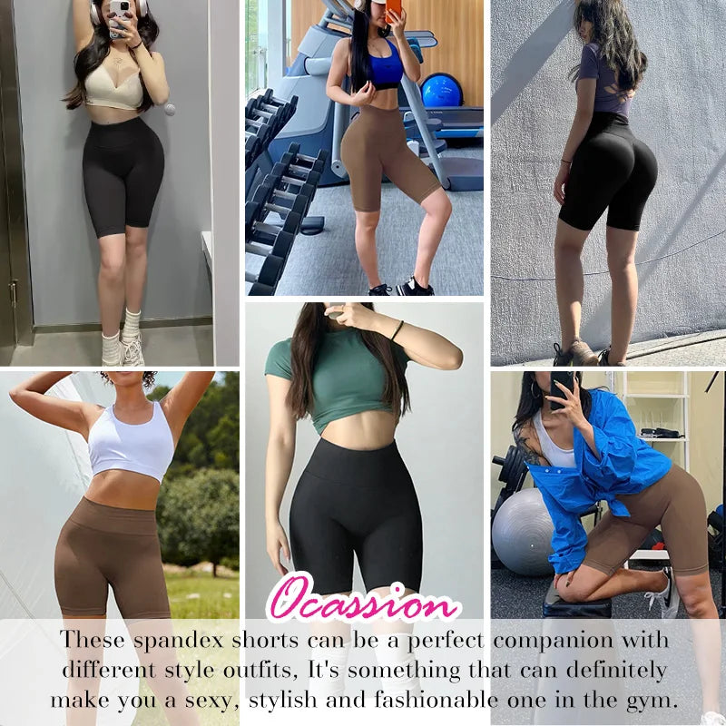 4 Inch High Waisted Biker Shorts - Contour Nylon Yoga Cycling Shorts