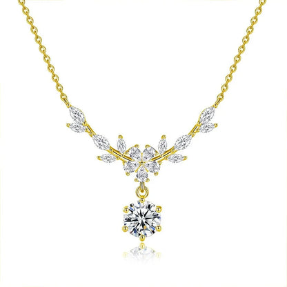 925 Sterling Silver Wheat Ear Necklace with Moissanite - Floral Pendant