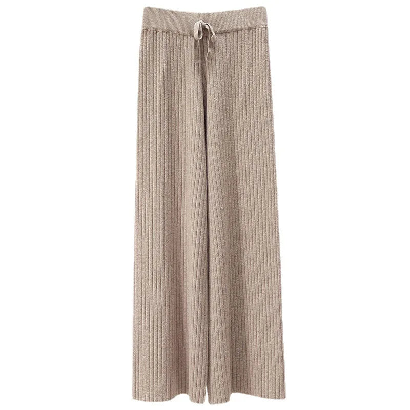 High Waist Loose Casual Knitted Straight Pants - Korean Style