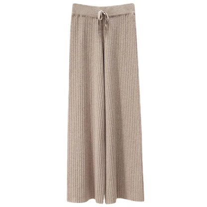 High Waist Loose Casual Knitted Straight Pants - Korean Style