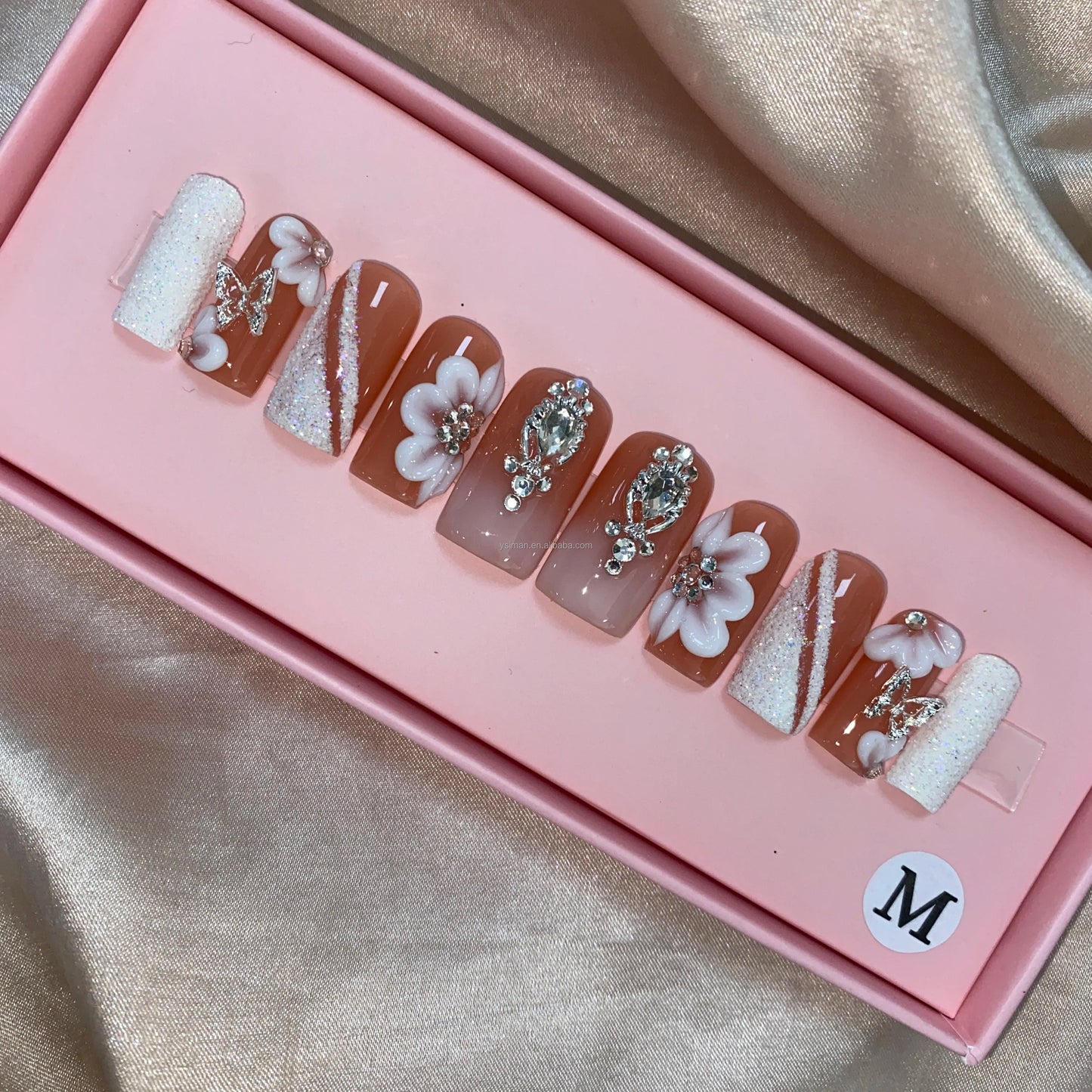 Long Square Glitter Rhinestone Press On Acrylic Nails