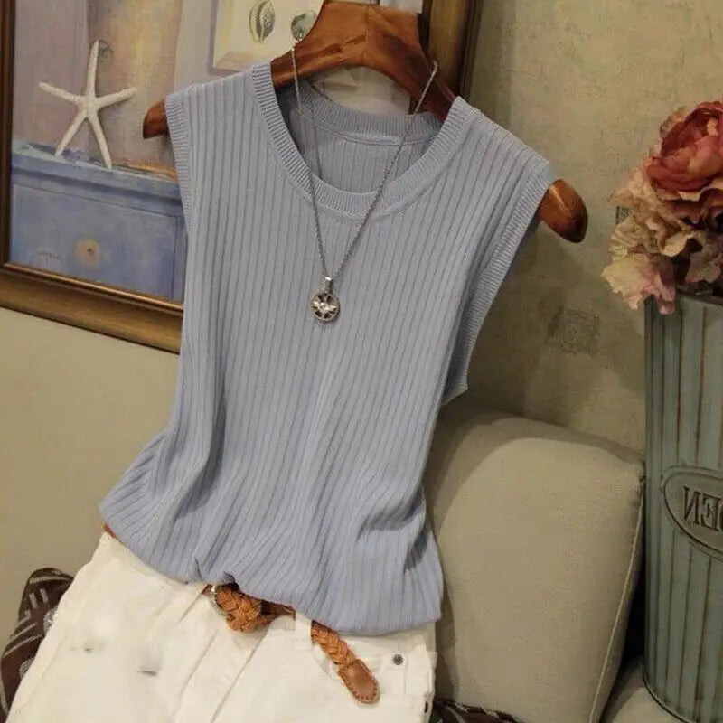 Sleeveless Button Knit Vest Slim Fit Tank Top