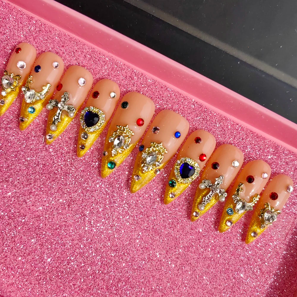 Pink Luxury Press-On Nails - Middle Oval French White ABS Acrylic Artificial Nails