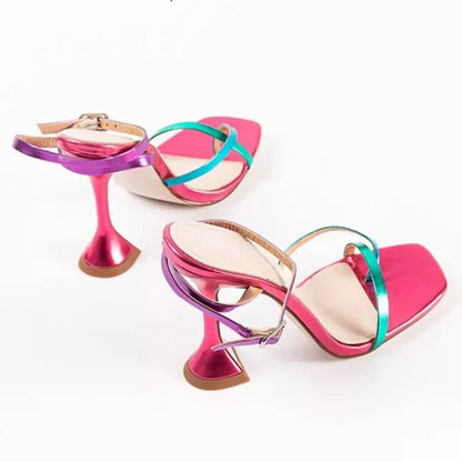 Square Toe Leather  Ankle Strap Party Shoes