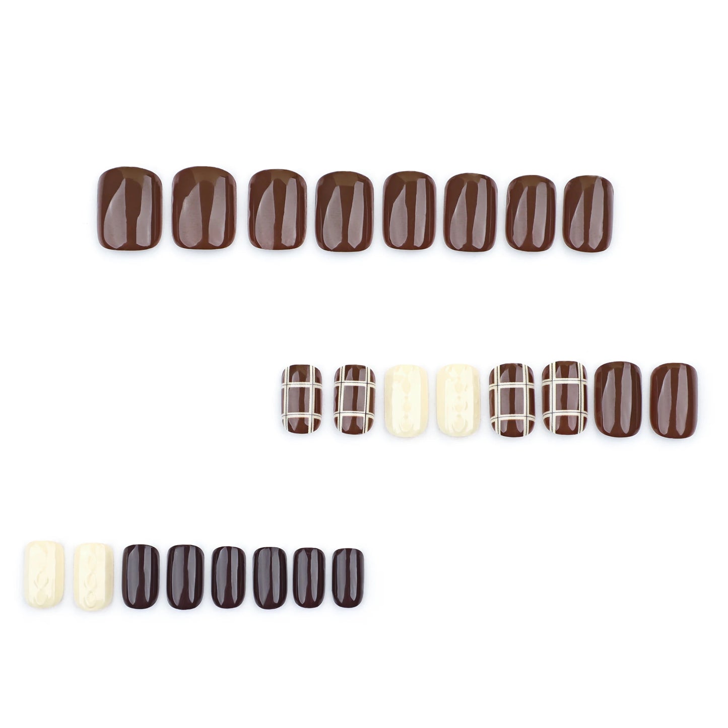 Dark Brown Press-On Nails - Maillard Short Square Acrylic (24 Pieces)