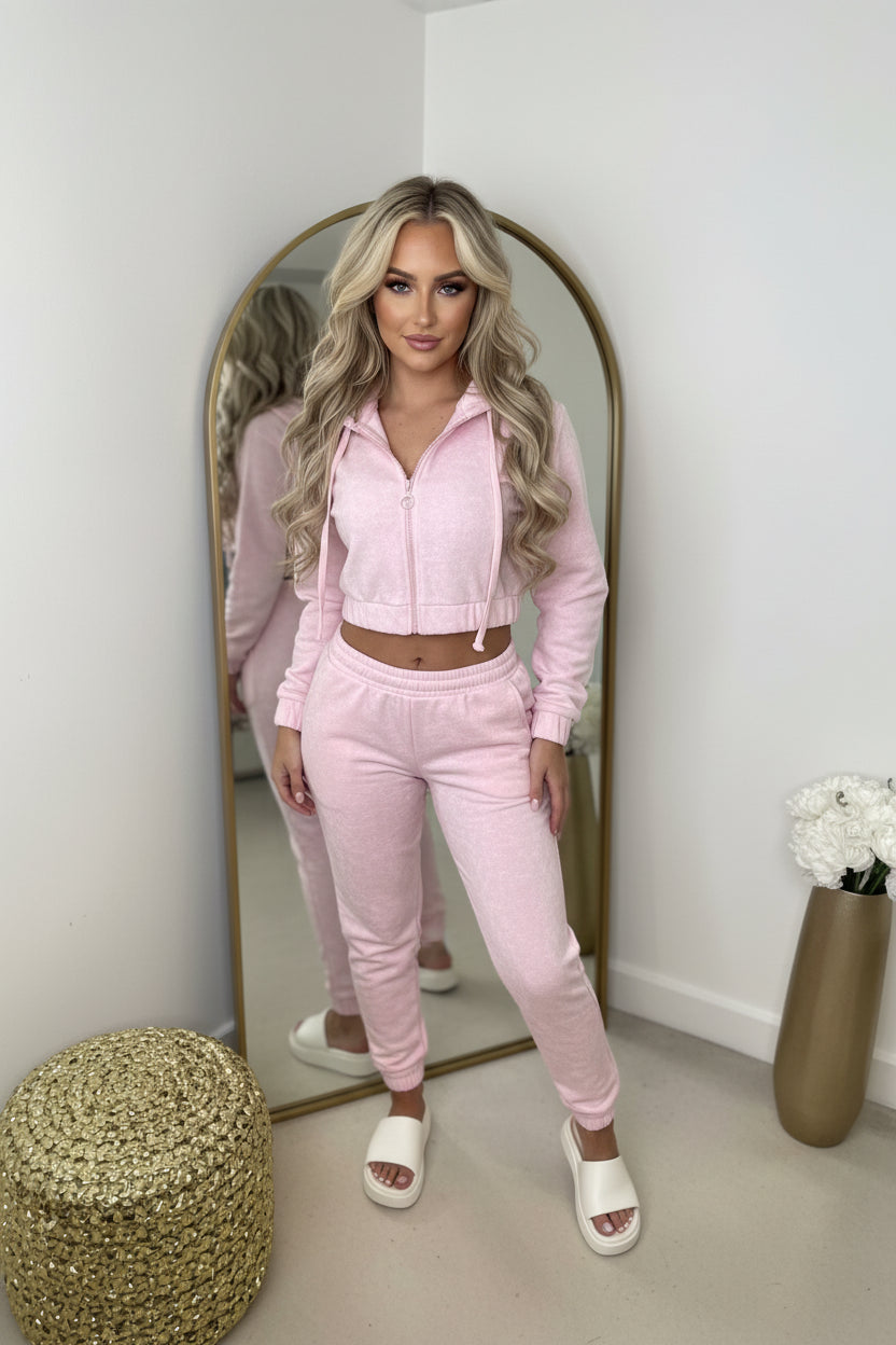 Fleece Crop Top Hoodie & Jogger Set