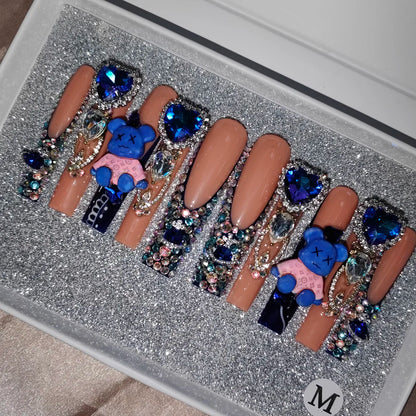 French White Butterfly Press-On Nails - Medium Length ABS Acrylic Artificial Nails