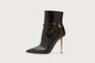 Luxury Leather Padlock Ankle Boots - Golden Spike Heel Chelsea Boots