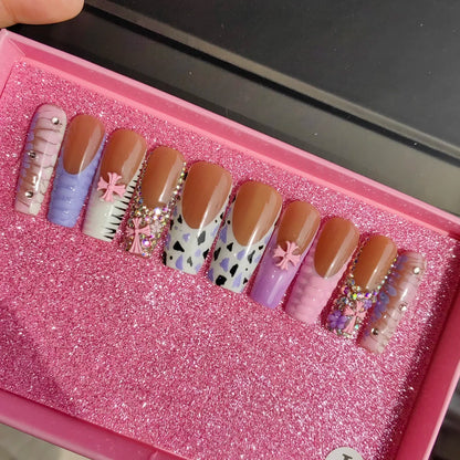 Blue Heart Press-On Nails - Middle Oval French Design ABS Acrylic (24 Pieces)