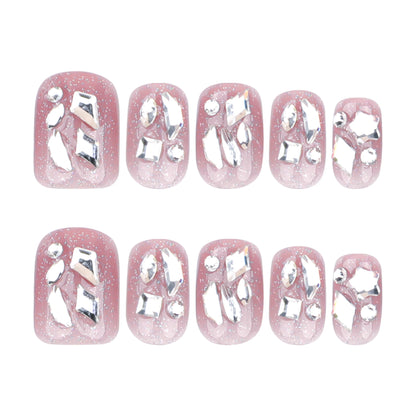 Sparkling Diamond Press-On Nails - Full Glitter Powder Acrylic (30 Pieces)