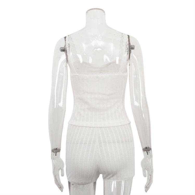 Lace-Trim Camisole & Shorts Pajama Set - Breathable Summer Sleepwear