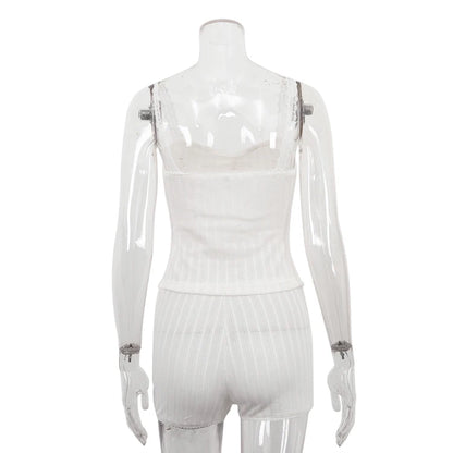 Lace-Trim Camisole & Shorts Pajama Set - Breathable Summer Sleepwear