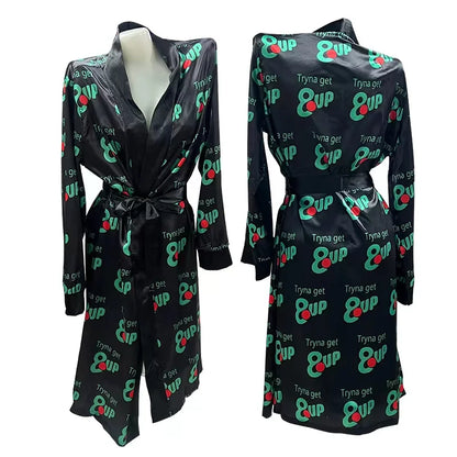 Luxury Money Print Satin Bathrobe & Sash