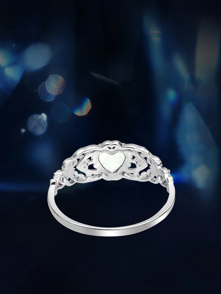 Heart Shape Opal Ring - 925 Sterling Silver Rhodium Plated