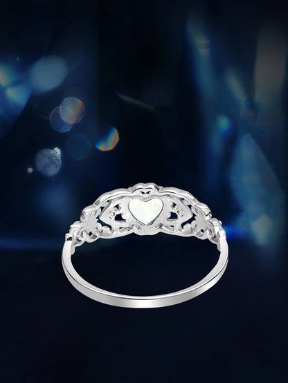 Heart Shape Opal Ring - 925 Sterling Silver Rhodium Plated