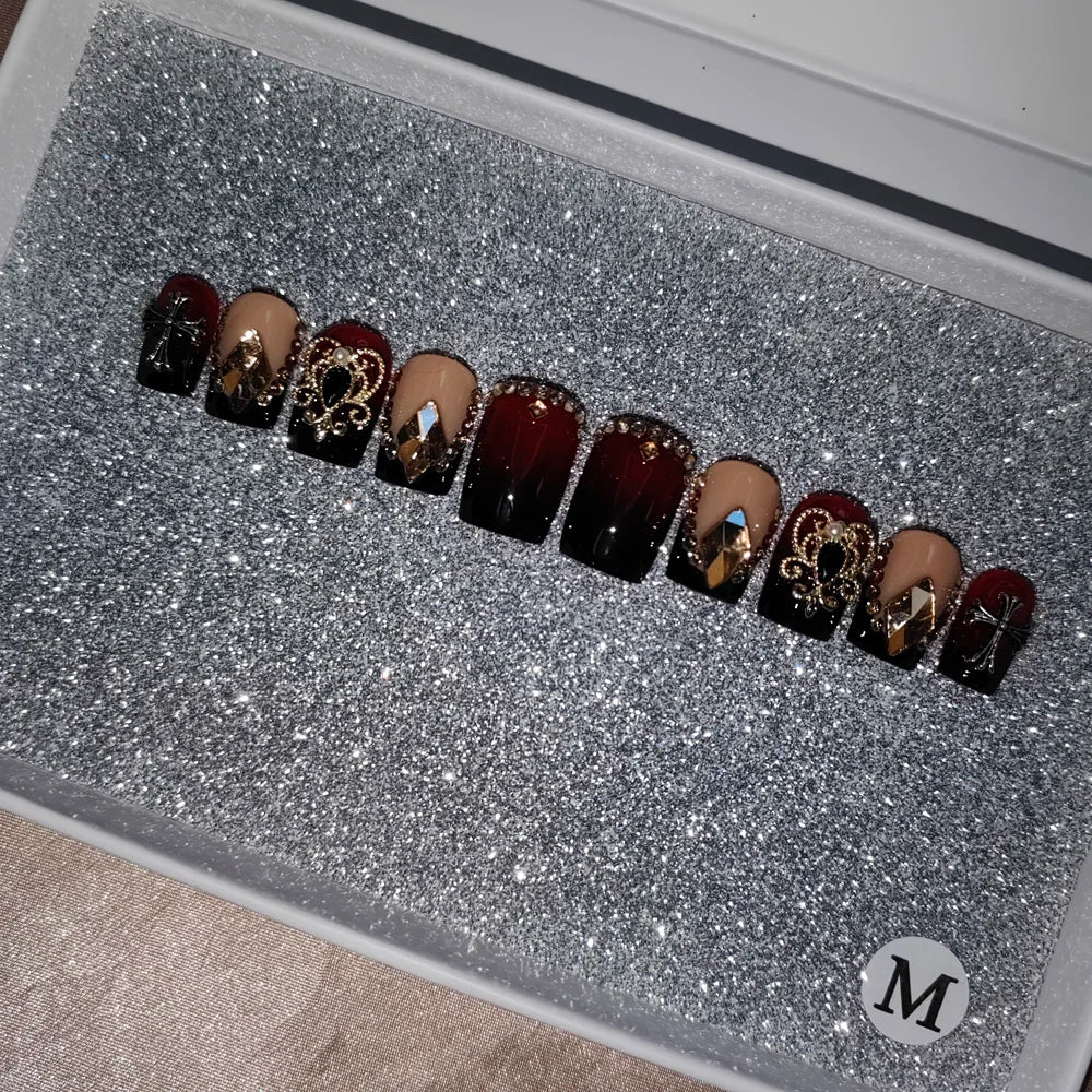 French White Butterfly Press-On Nails - Medium Length ABS Acrylic Artificial Nails