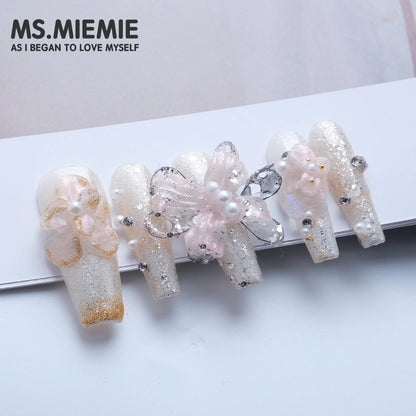 Designer 3D Lace Butterfly Press-On Nails - Extra Long Coffin Shape