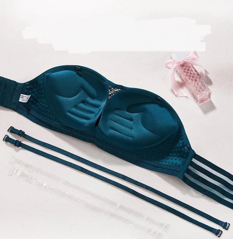 Seamless Push-Up Bra - Wire-Free Strapless Lace Bralette