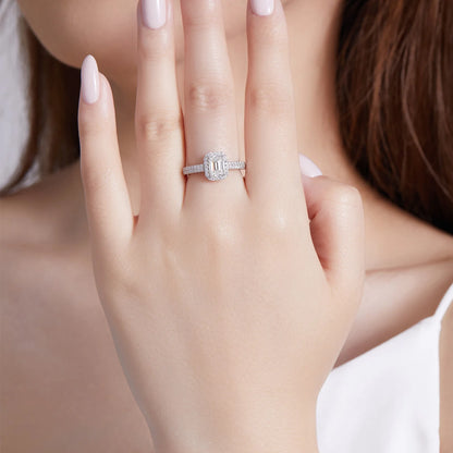 1ct Emerald Cut Moissanite Diamond Ring - Sterling Silver