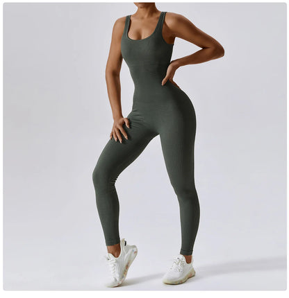 Seamless Yoga Jumpsuit Backless Workout Romper