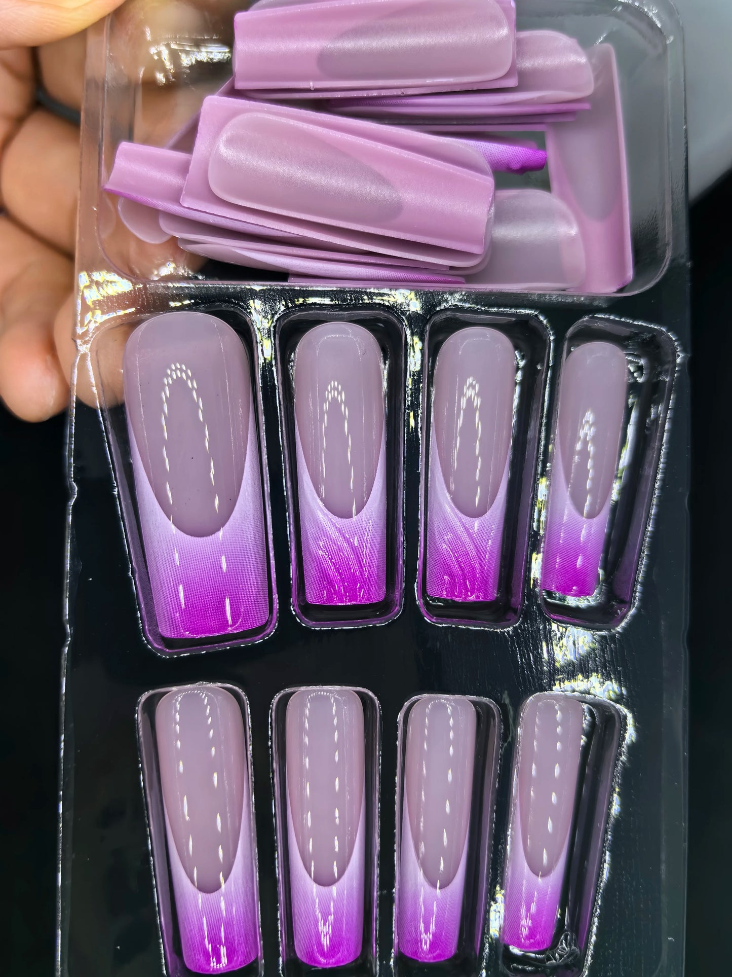 French Style Press-On Nails - Pink Purple Romantic Art Artificial Fingernails