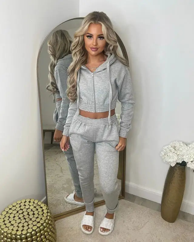 Fleece Crop Top Hoodie & Jogger Set