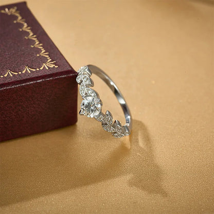 Leaf-Shaped Moissanite Ring - 925 Sterling Silver Classic Design
