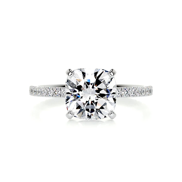 14K White Gold Cushion Cut Moissanite Engagement Ring - 2.5 Carat