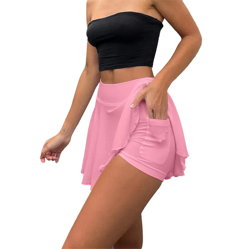 Summer Active Wear Stretchy Golf Skirt Inner Short High Waist Pleated 2 in 1 Tennis Skirt With Pocket