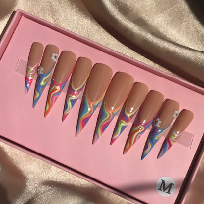 Long Square Glitter Rhinestone Press On Acrylic Nails