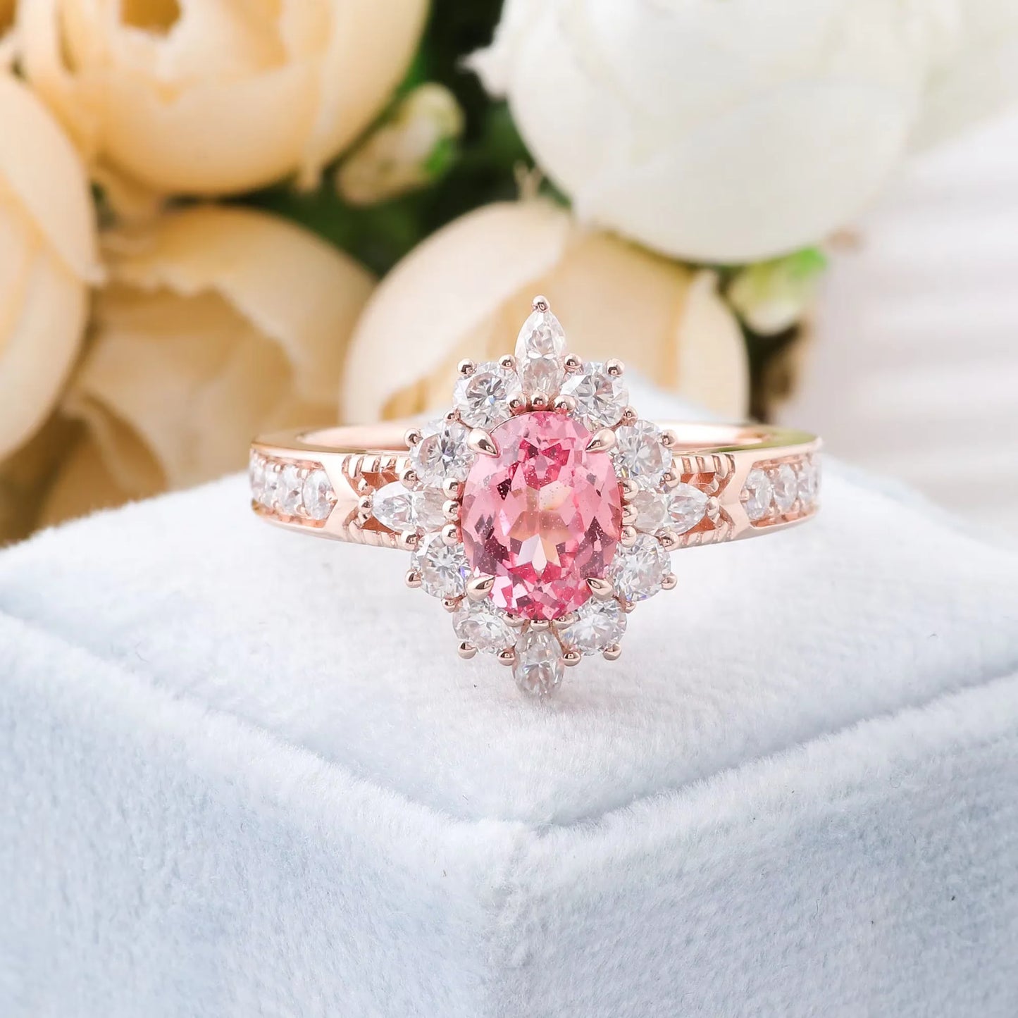 Lab-Grown Pink Diamond Ring - 1.5ct Oval Padparadscha 10K Gold