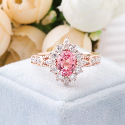 Lab-Grown Pink Diamond Ring - 1.5ct Oval Padparadscha 10K Gold
