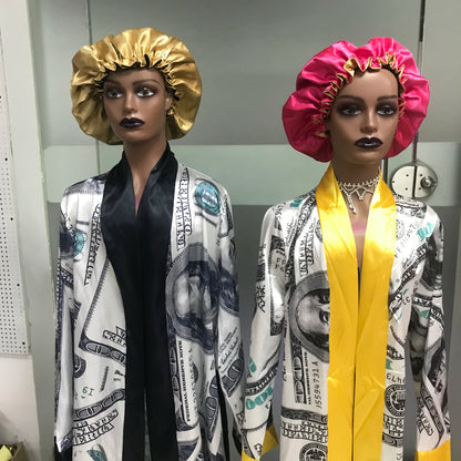 Luxury Money Print Satin Bathrobe & Sash