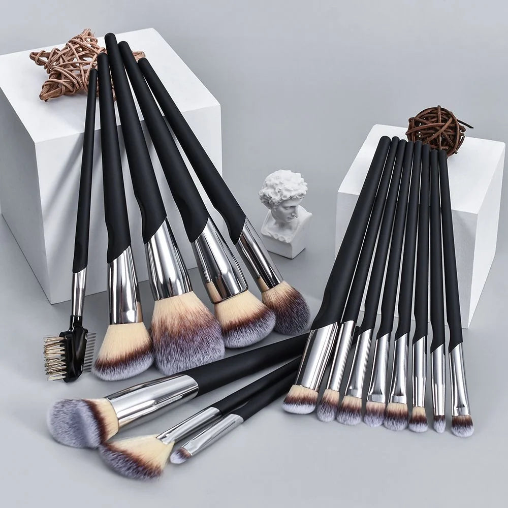 Professional 12-Piece Makeup Brush Set - Foundation, Eyeshadow & Blush Brushes