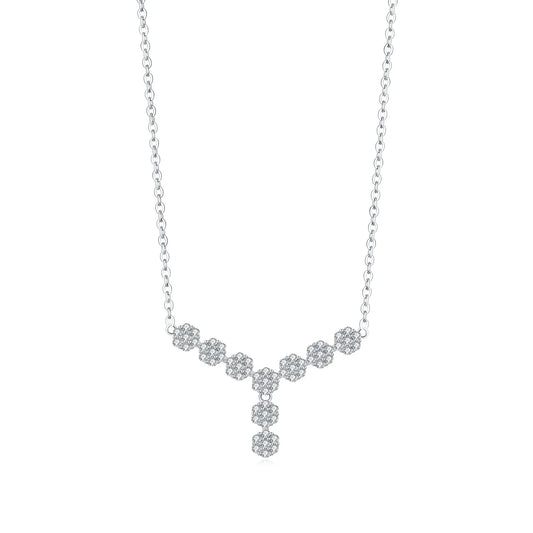 925 Sterling Silver Y-Necklace - Diamond Flower Pendant