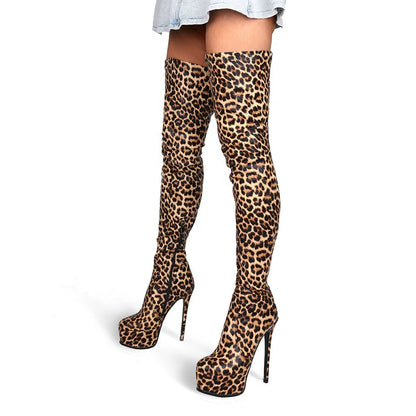Cheetah Print Thigh High Boots - Platform High Heel Over-the-Knee Boots