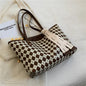 Large Plaid Designer Shoulder Handbag with Ribbon Detail