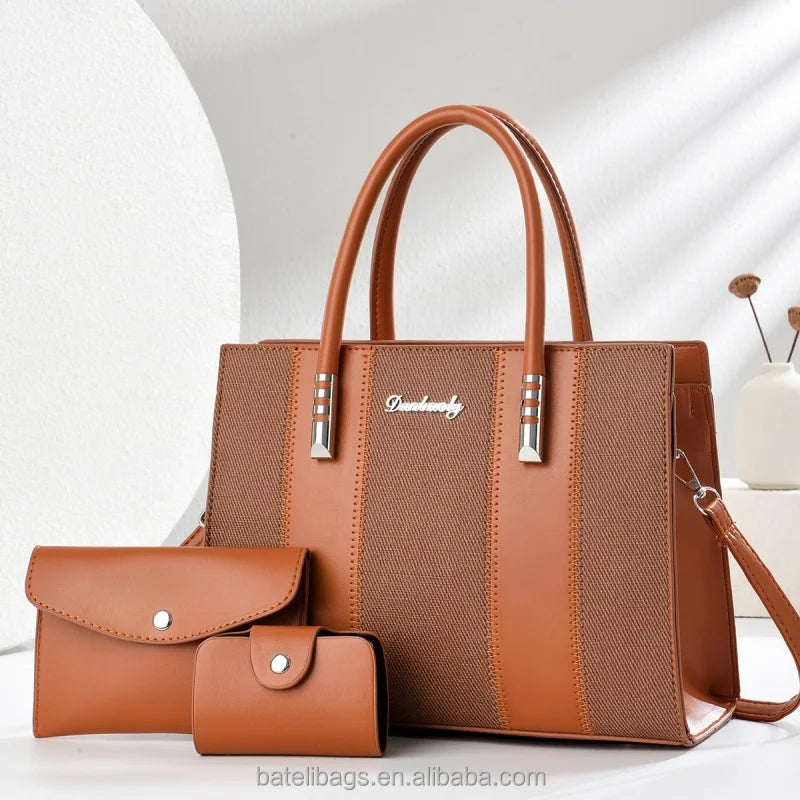 3-Piece Handbag Set - Shoulder Bag, Crossbody & Tote Combination