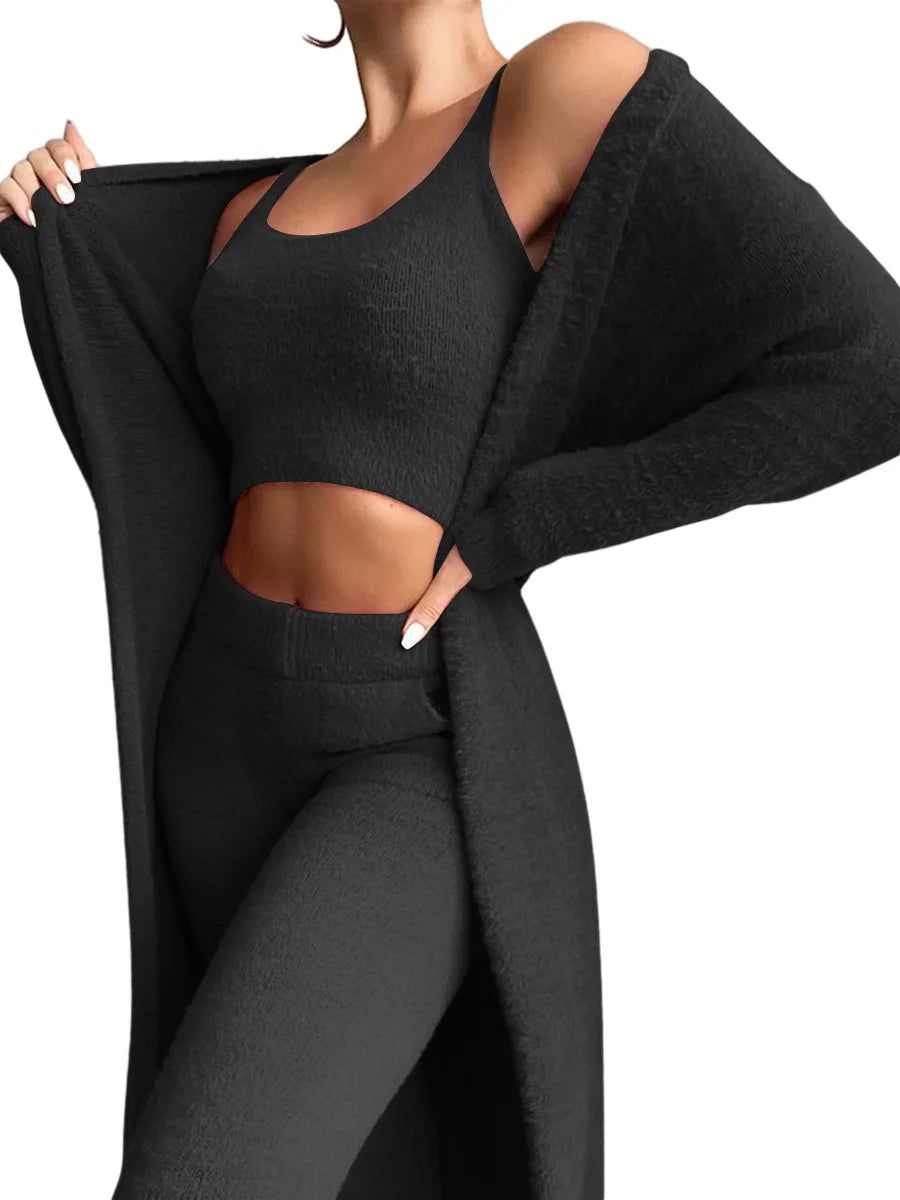 Fuzzy Fleece Set with Robe - 3-Piece Cozy Lounge Wear