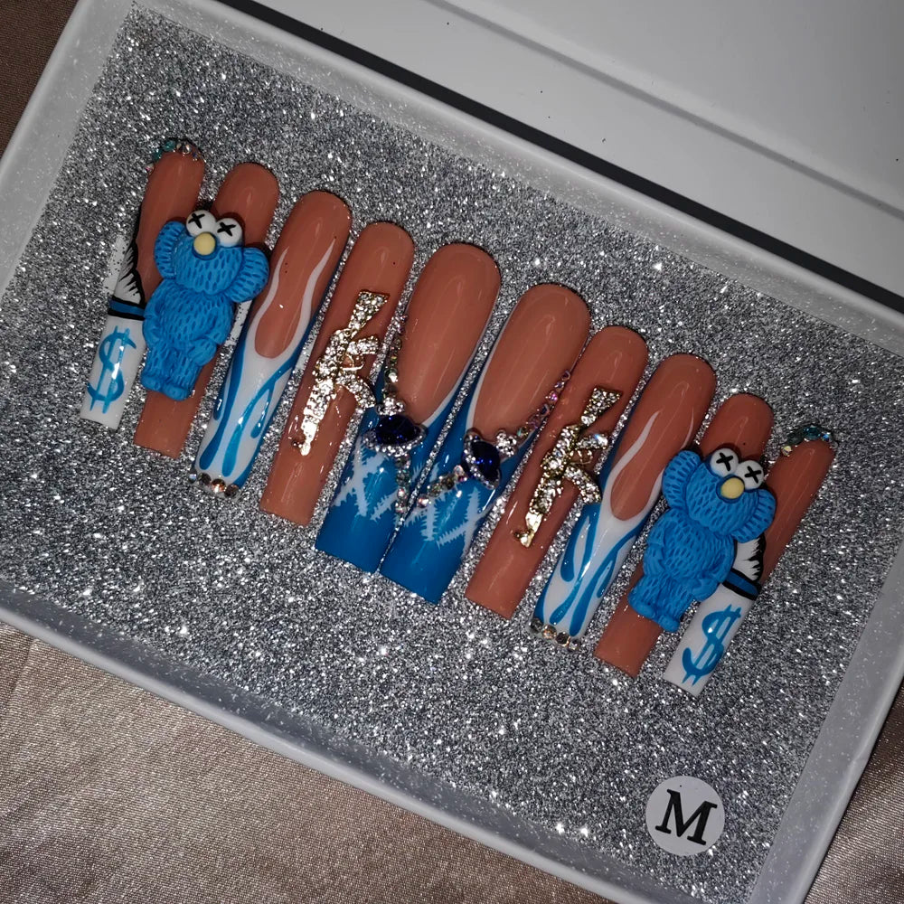 French White Butterfly Press-On Nails - Medium Length ABS Acrylic Artificial Nails