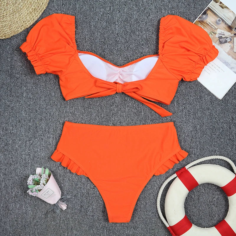 Women's Puff Sleeve Bikini Set - Two Piece Swimsuit