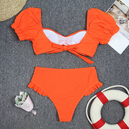 Women's Puff Sleeve Bikini Set - Two Piece Swimsuit
