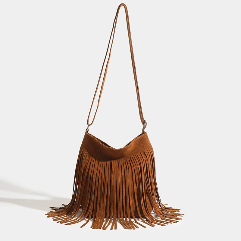 Women's Retro Frosted Shoulder Bag with Tassel - Vintage Style Handbag