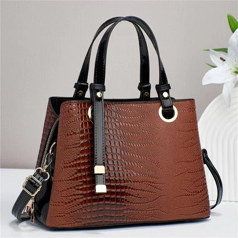 Retro Crocodile Embossed Messenger Handbag