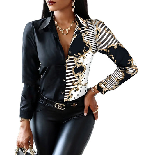 Floral Print Button-UpLong Sleeve Lapel Collar Shirt