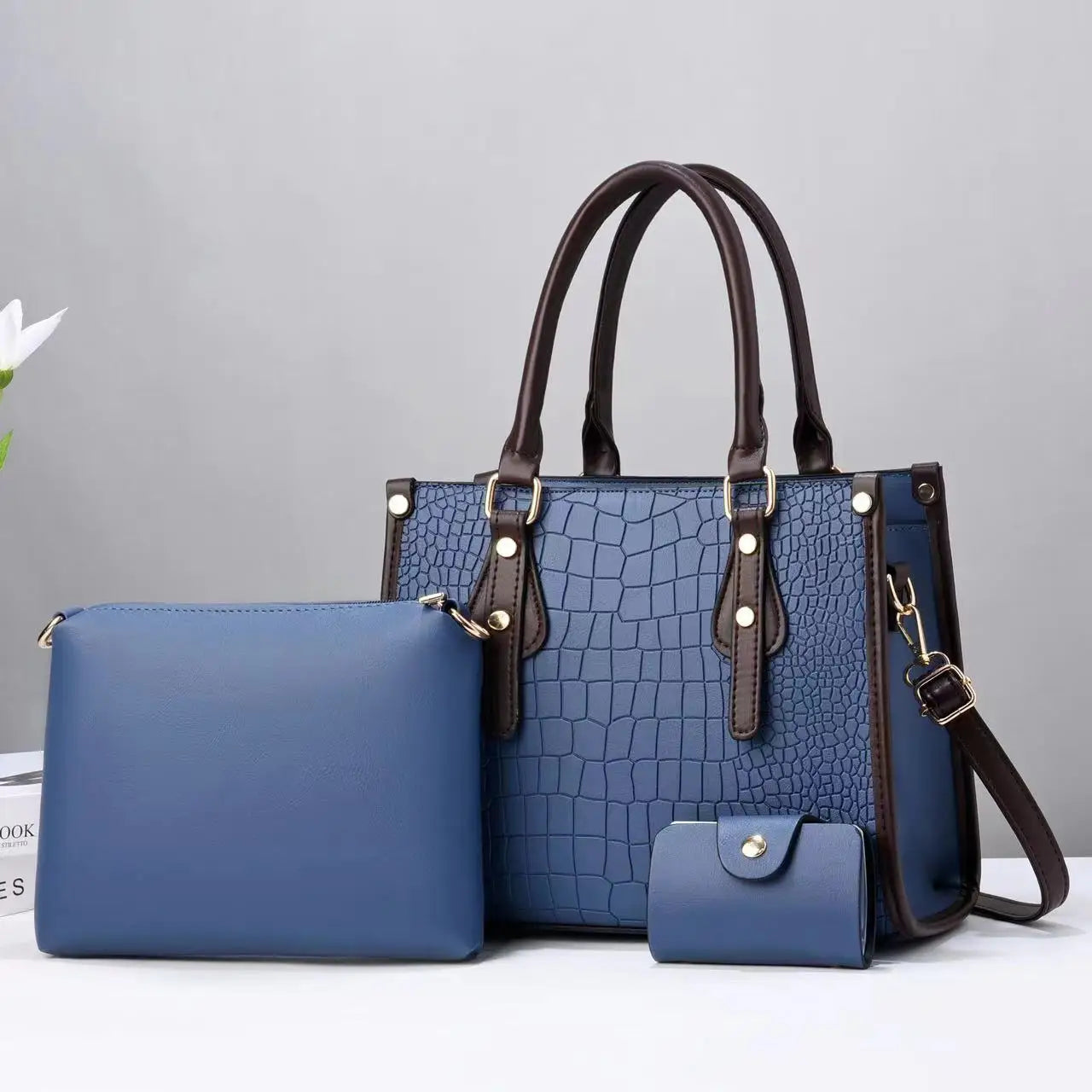 Luxury 3-Piece Handbag Set - Designer PU Leather Tote, Shoulder & Crossbody Bags
